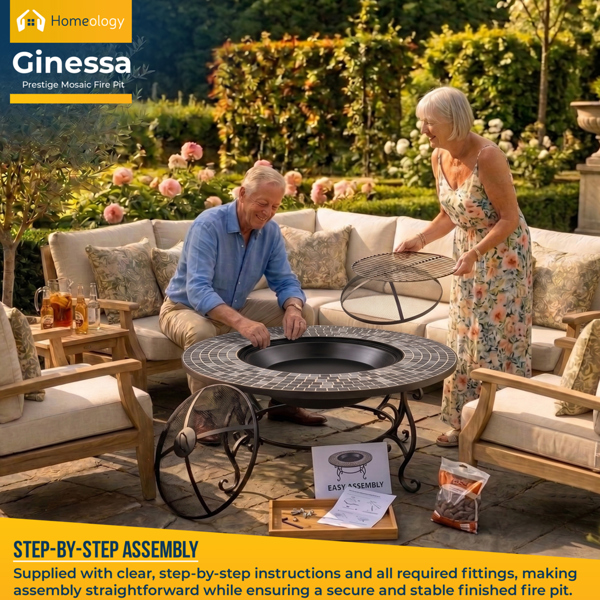 Homeology GINESSA Garden Heater Fire Pit Coffee Table Barbecue Ice Bucket - Mosaic Ceramic Finish
