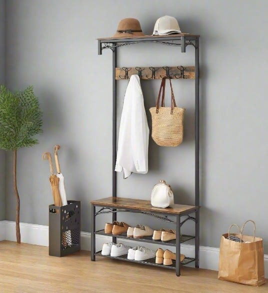 industrial brown coat stand and coat rack 