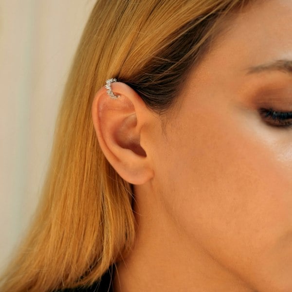Spero London Irregular Baguette Ear Cuff No Piercing Sterling Silver - Pair