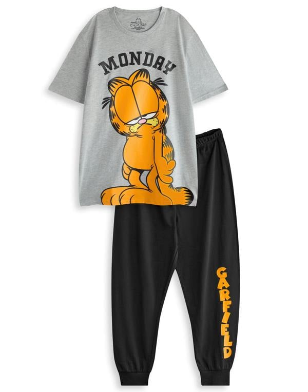 Garfield Mens Black Multi Character Short Sleeve Long Leg Pyjama Set