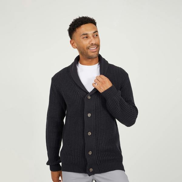 Brave Soul Navy Shawl Neck Chunky Knit Cardigan - Navy Image 4