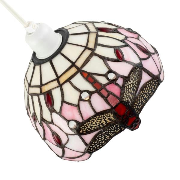 Pale Pink and White Stained Glass Dragonfly Tiffany Pendant Shade Image 5