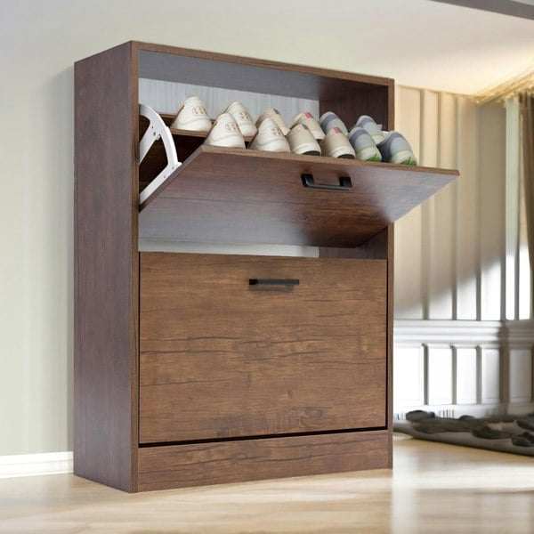 Rafaelo Mobilia 2 Drawer Shoe Storage Cabinet Walnut