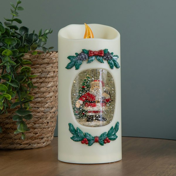 Samuel Alexander 20cm Dual Powered Light up Christmas Pillar Candle Water Spiner with Santa and LEDs