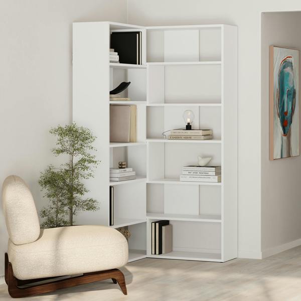 Decortie Molly Corner Bookcase 5 Tier Wall Mounted 178.6x93.6x29.6cm