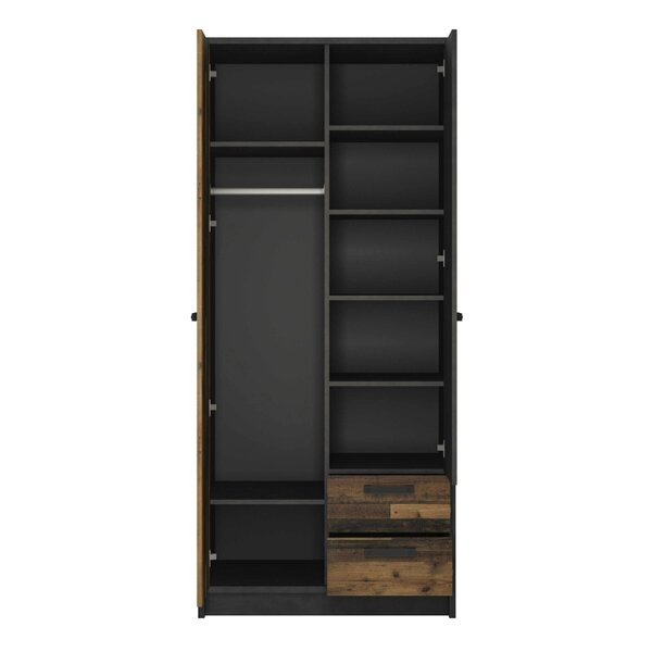 Wyld Haus Whimwick Walnut and Dark Matera Grey 2 Door Wardrobe 2 Drawers