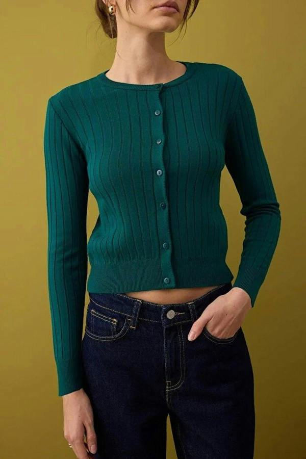 WOVCOR 2-Piece Basic Knit Cardigan-Blouse Set