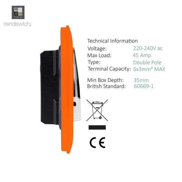 Trendi Switch 1 Gang 45 Amp Cooker Switch with Neon in Sunset Orange