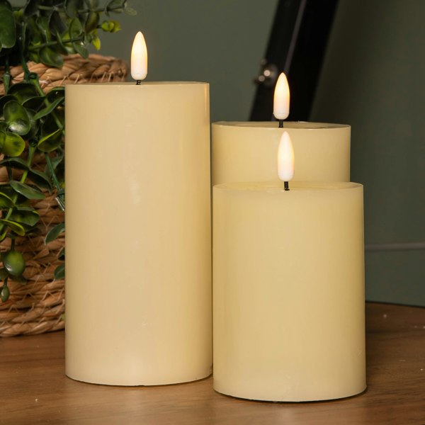 Samuel Alexander Set of 3 Cream Wax Melted Pool Effect Candles with Timer Function and Warm White LEDs