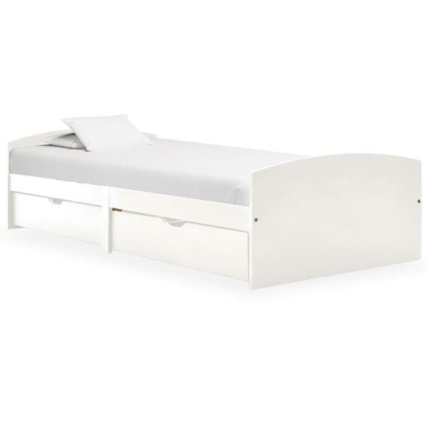 Berkfield Bed Frame with 2 Drawers White Solid Pine Wood 90x200 cm