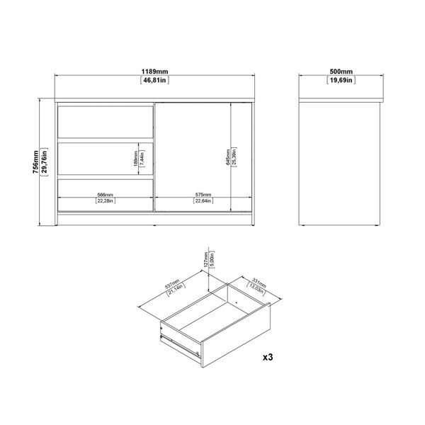 Wyld Haus Budapest White Wooden Storage Unit 1 Door 3 Drawers