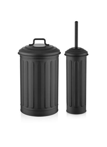 Rozi Black Waste Bin & Toilet Brush Set