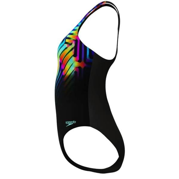Speedo digital placement medalist swimsuit with rainbow stripes