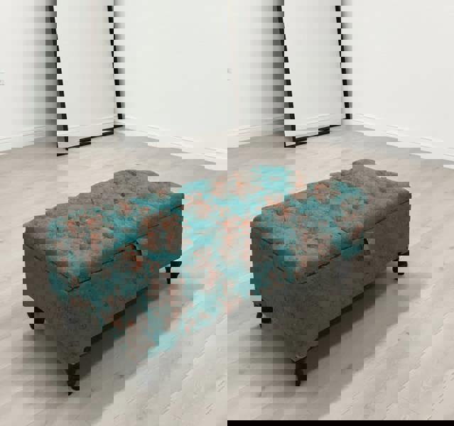 Premium Teal Blue Floral Chenille Footstool – Luxury Comfort UK - ISTOOLS