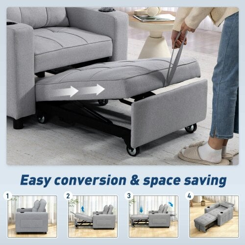 Wyld Haus Soliri Light Grey Upholstered 3 In One Convertible Single Sofa Bed Tufted Cushion