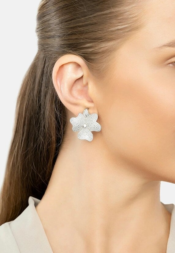 Latelita Flower Large Stud Clip On Earrings Silver