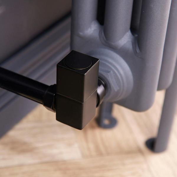 Flode Corner Square Manual Radiator Valve Pack | 15mm x 1/2″ | Satin Black