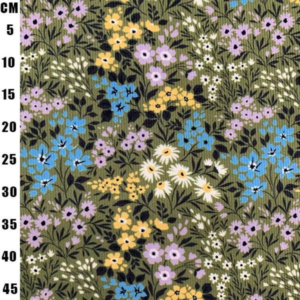 Minerva Printed Cotton Needlecord Dressmaking Fabric per metre, 145cm / 57" Wide - Green