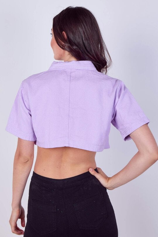 Lilac Cropped Denim Button-Up Top