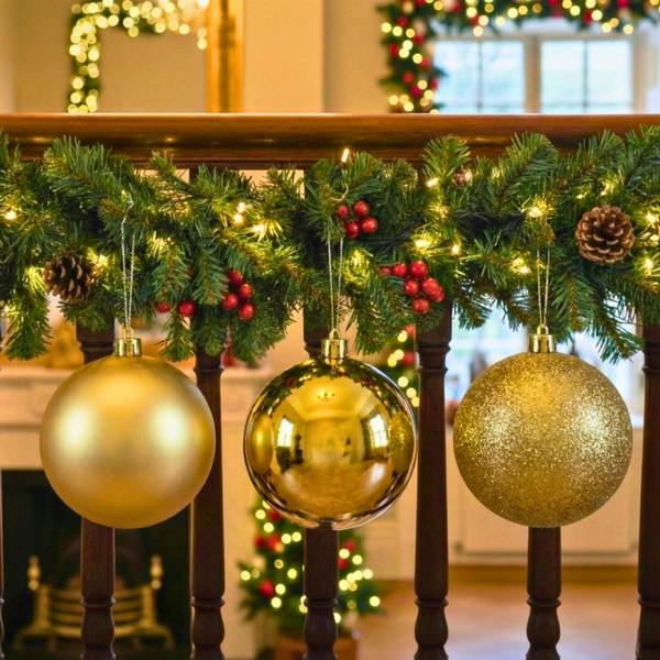 20cm & 25cm Dark Gold Christmas Baubles Set of 3 with Glossy, Matte and Glitter Finishes image 3