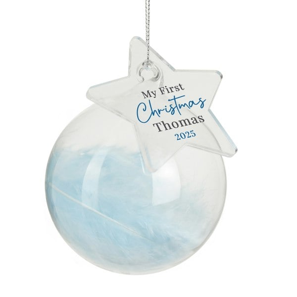 Personalised Memento Company Personalised My 1st Christmas Blue Feather Bauble