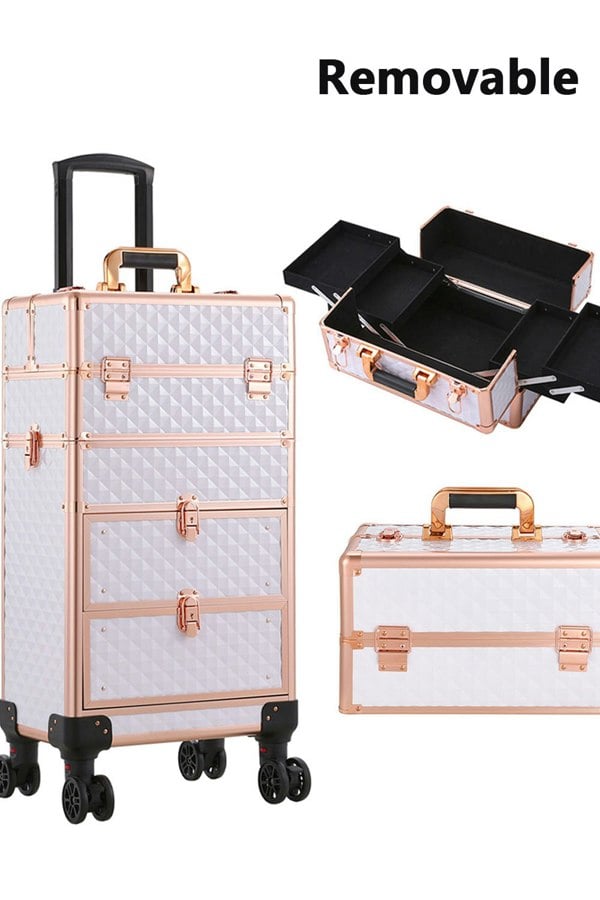 Living and Home Professional 3-in-1 Makeup Trolley Large Beauty Cosmetics Vanity Organizer Rolling Case