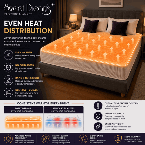 Sweet Dreams Luxury Fleece Electric Blanket King Size, Machine Washable Underblanket, Digital Control, Overheat Protection