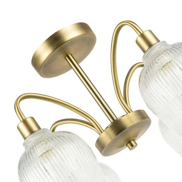 Classy Antique Brass Ceiling Light with Clear Ribbed Glass Shades Image 3