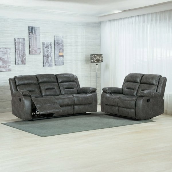Furnishings For Less Monty Fabric Reclining Sofa Suite 3 + 2 - Grey