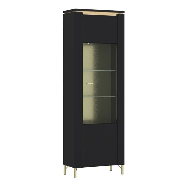 Furniture To Go Genoa Vitrin 1 Door in Black Matt/Gold