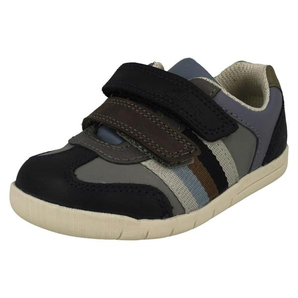 Clarks Boys Clarks Stripe Detailed Hook and Loop Fastening Shoes Den Stripe