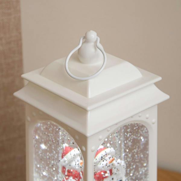 Samuel Alexander 21cm Dual Powered White Snowman Christmas Water Spinner Lantern with White LED