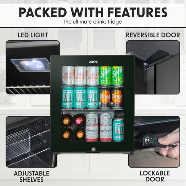 50L Tabletop Beer & Drinks Mini Fridge - 64x 330ml Cans Worktop Cooler BLACK - LoopsDirect