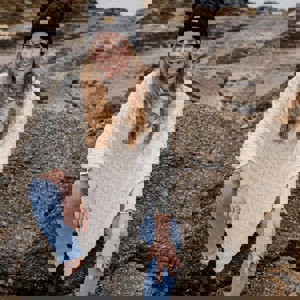 Aran Traditions Aran Cable Button Shawl Neck Poncho