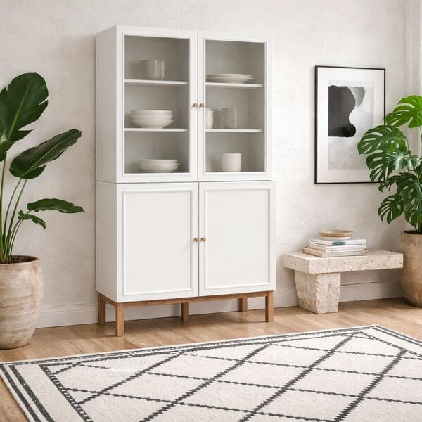Wyld Haus Niva Light Grey and Natural Oak Effect Display Cabinet 4 Doors
