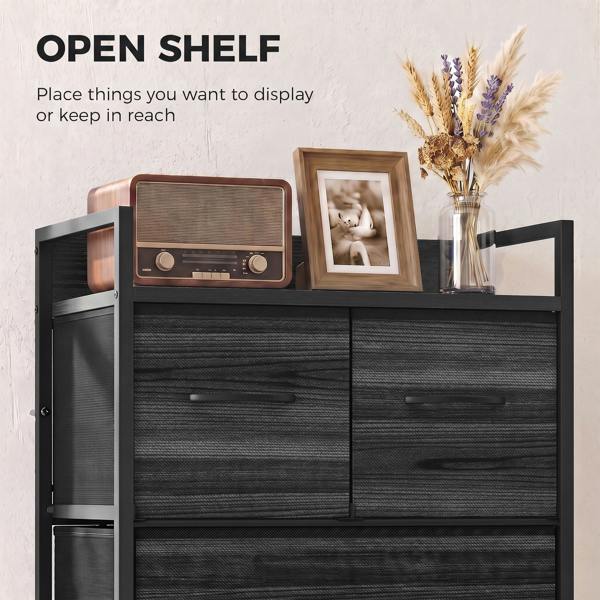 HOMCOM Bedroom Chest of Drawers Drawer Dresser with Shelf Black Wood Effect