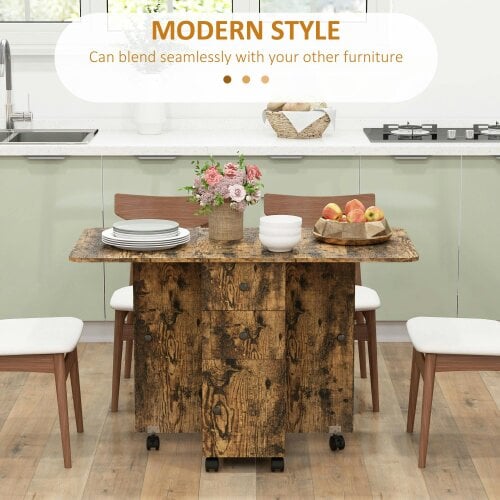 Wyld Haus Lasado Wooden Rustic Brown Drop Leaf Dining Table With Storage Seating 6