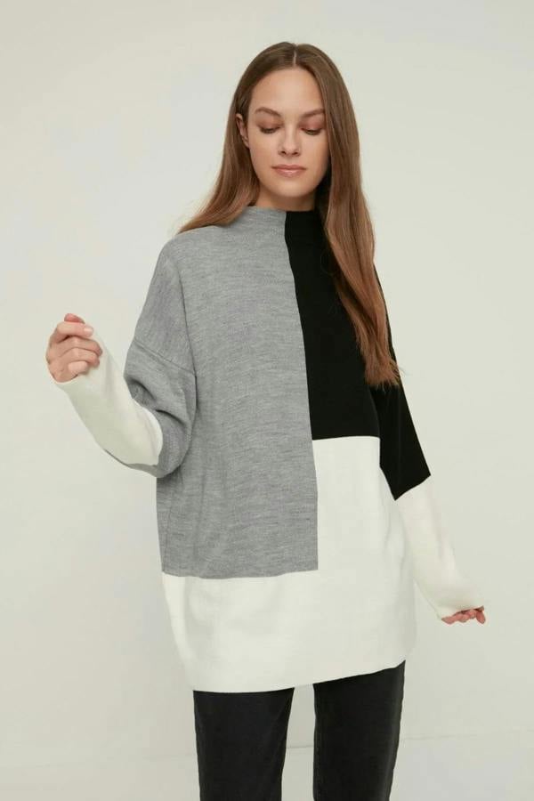 Hoxton Gal Blocked High Neck Knit Sweater
