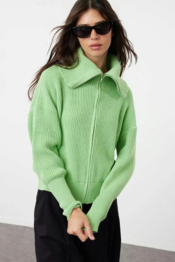 Hoxton Gal Oversized Draped Collar Zip-Up Knit Cardigan