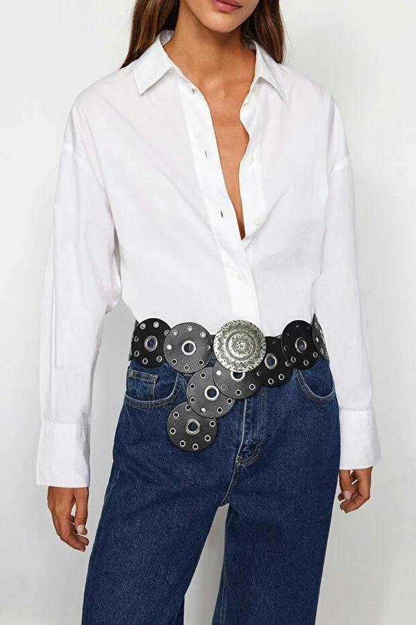 WOVCOR Faux Leather Belt with Troc Details