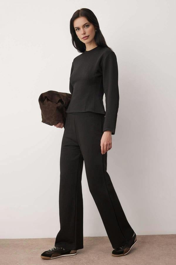 WOVCOR 2-Piece Peplum Top & Straight Cut Bottom Knitted Set