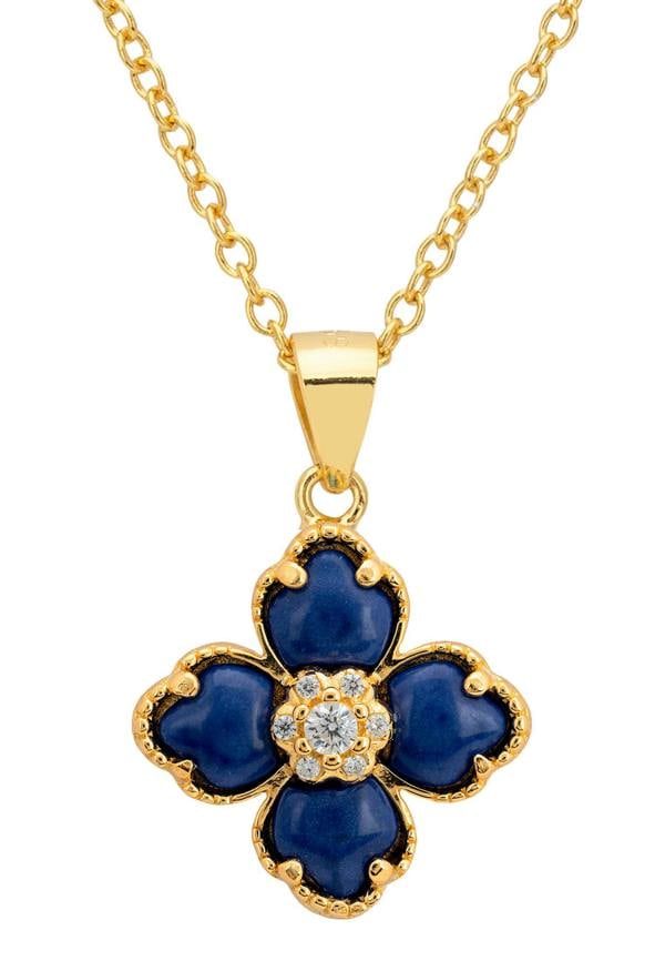 Latelita Flower Clover Lapis Lazuli Pendant Necklace Gold