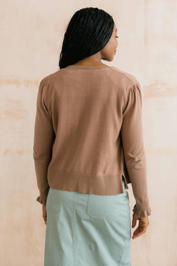 Lily & Me Lauren Ruffle Outfitter Cardigan Mocha