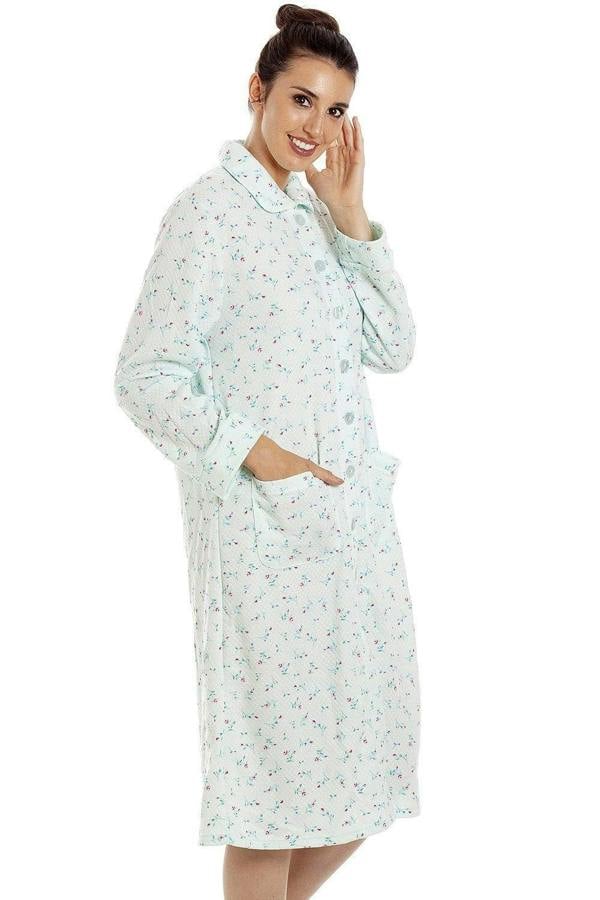 Womens Floral Mock Quilt Button Housecoats