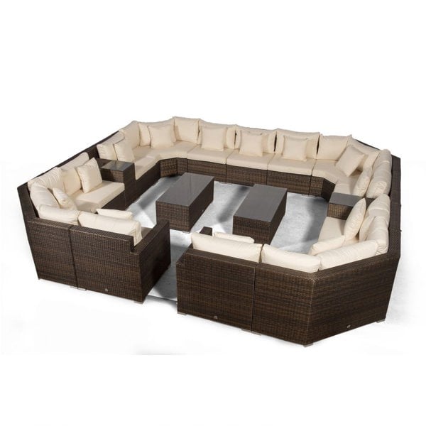 Giardino Santorini Modular 13 Seat Rattan Conversation Set With 2 Drinks Cooler Armrests & 2 Coffee Tables