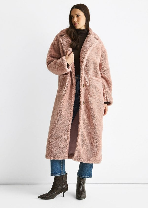 Gini London Blush Longline Teddy Coat