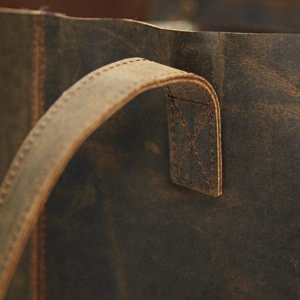 Paper High Brown Buffalo Leather Tote Shopping Bag