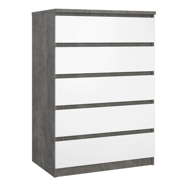 Wyld Haus Budapest Tall Concrete Effect and White Wooden Chest of 5 Drawers