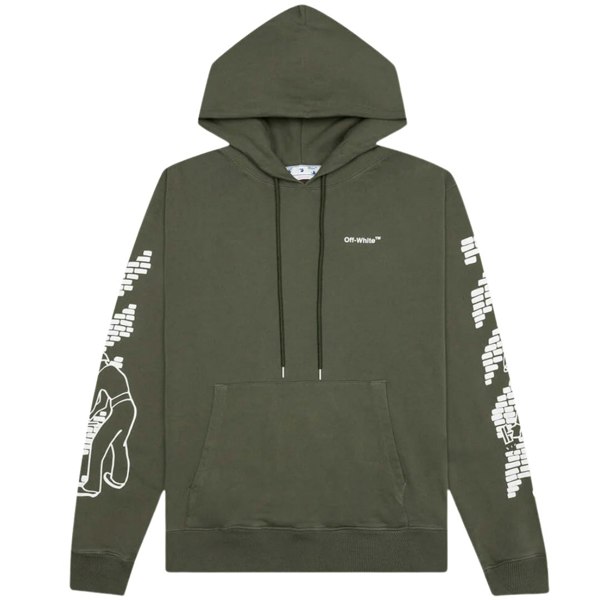 Off-White Bricks Design Slim Fit Hoodie - Army Green