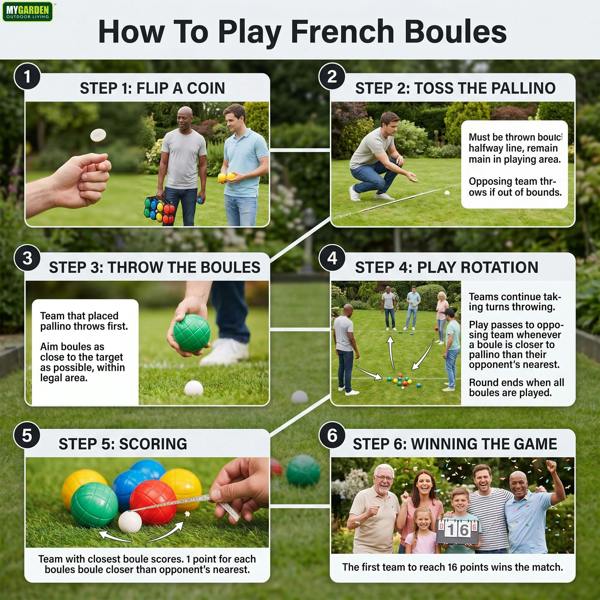 My Garden Outdoor Living French Boules Set 8x Plastic Bocce Balls, 1x Jack & 1x Carry Case - Water Filled Petanque Boules Set for Garden Game, Beach